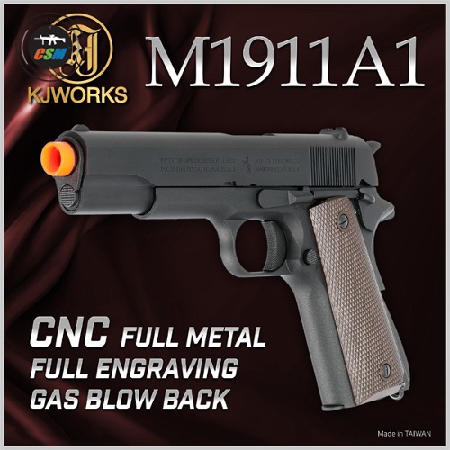[KJW] 콜트(COLT) M1911A1 CNC (풀 음각) + 사은품패키지 (풀메탈 콜트 가스건 핸드건 서바이벌 비비탄총)